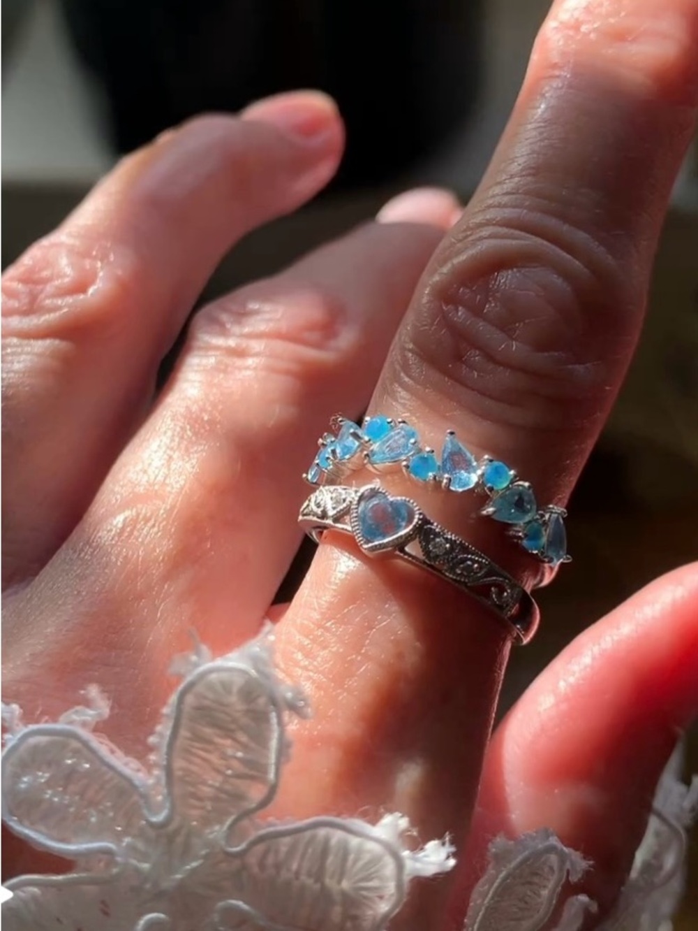 Pretty Vintage Set- 2 rings! 1st is white gold, topaz, diamonds!2nd is sterling